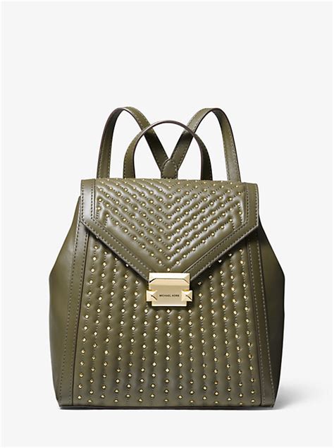 michael kors leather studded green whitney medium backpack